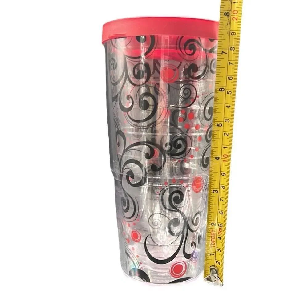 Tervis Tumbler 24oz Berry Swirlwind Clear Red Lid Hot or Cold Beverage Cup READ